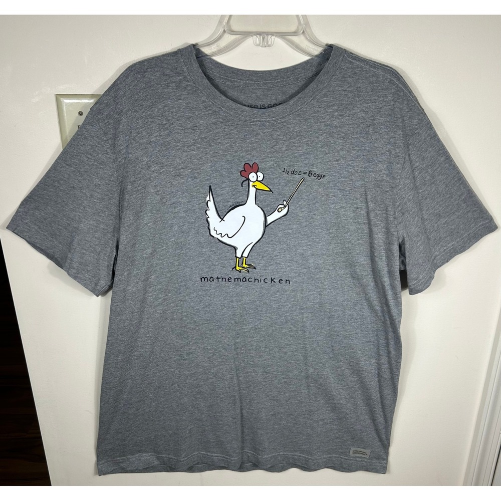 Life is Good Math Teacher T-Shirt Men XL Gray Mathemachicken Graphic Crusher Tee